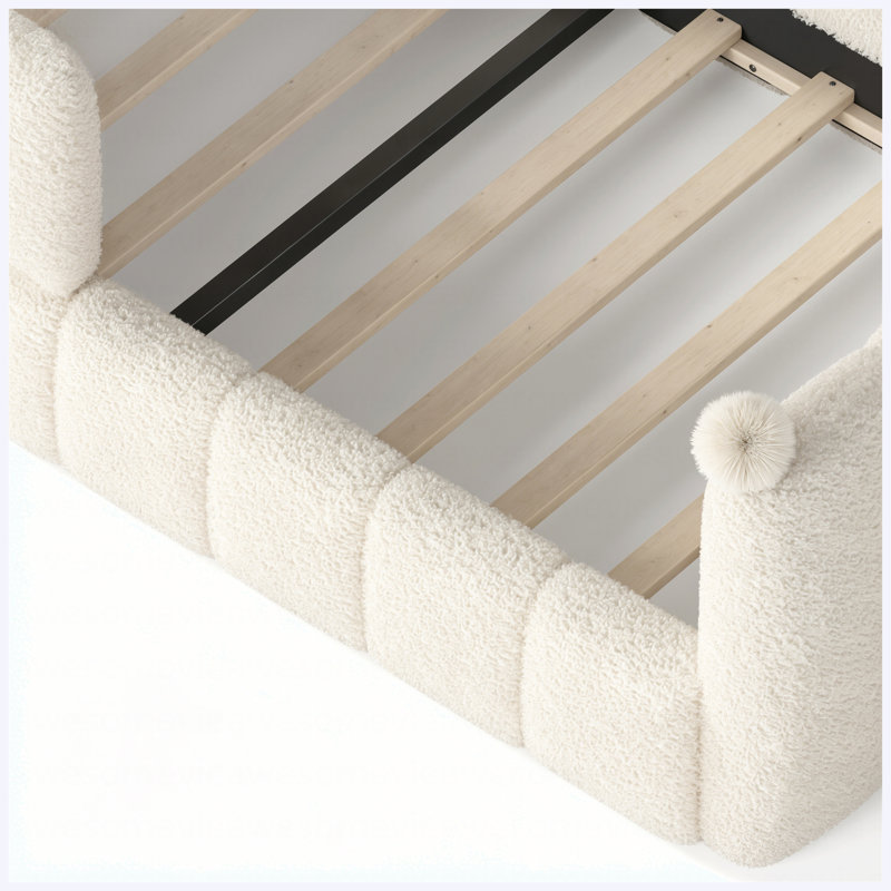 Lit simple tapissier pour enfant Montessori, Beige