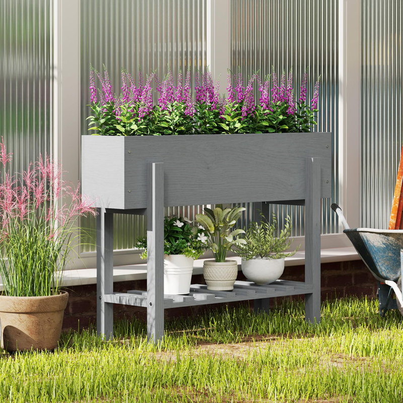 Wood Elevated Planter, Grey