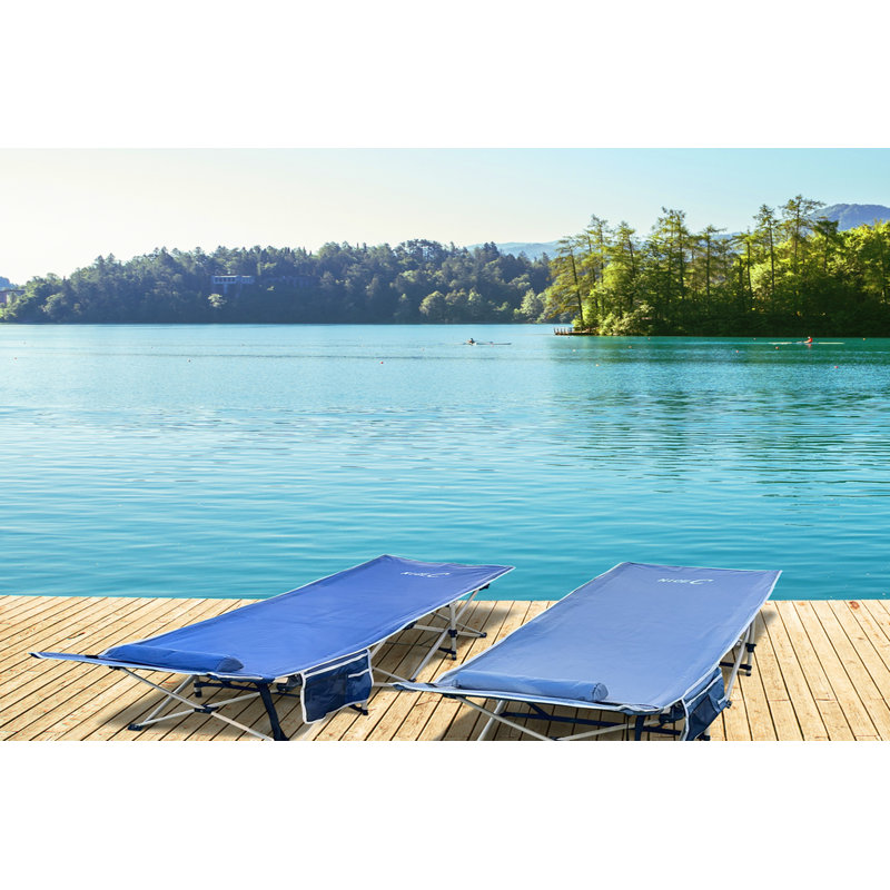 MUKE Extra Wide Folding Camping Cots for Adults – Holds 500 lbs, w/ Pillow, Bag & Pocket (Set of 2, Grey), Blue