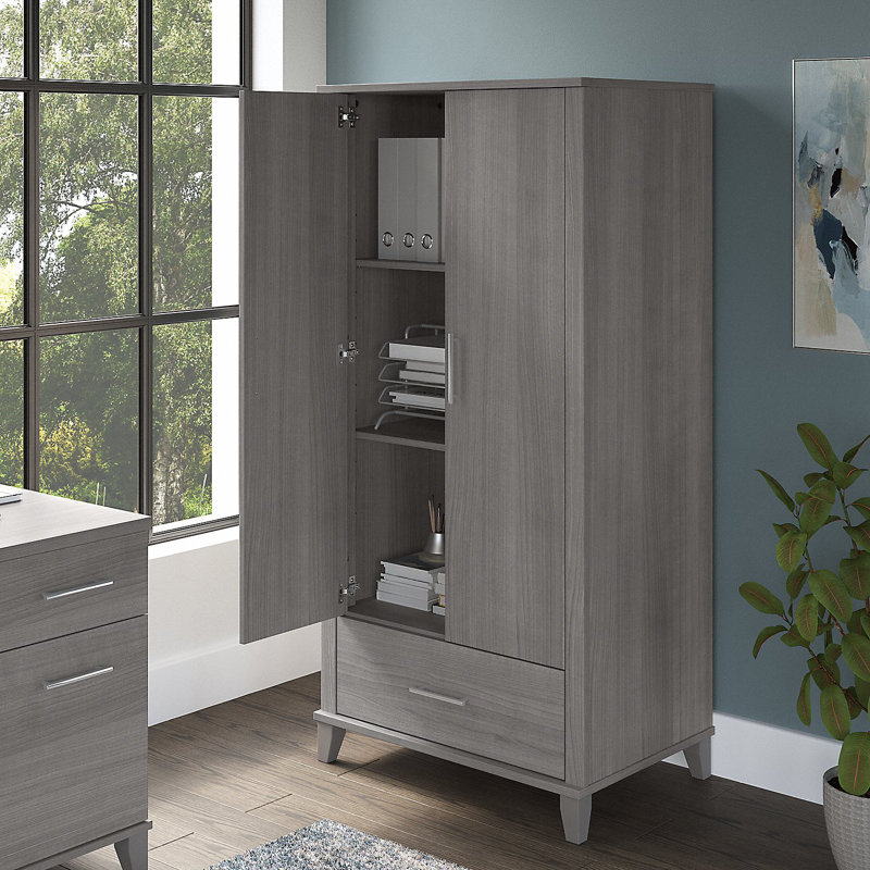 Grande armoire de rangement avec portes et tiroir Red Barrel Studio® Somerset, Gris platine