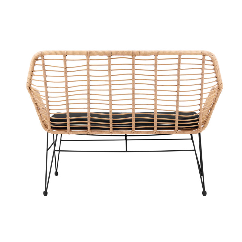 Bradner Wicker Outdoor Bench, Black, Black