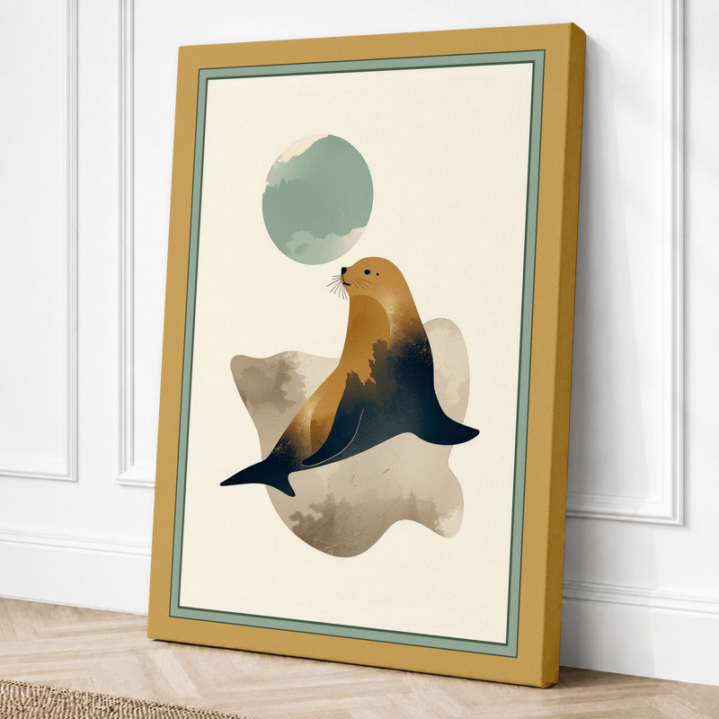 Seal Among Currents Boho - Wrapped Canvas, 36x24 - 91.4 x 61.0 cm, Ochre Border