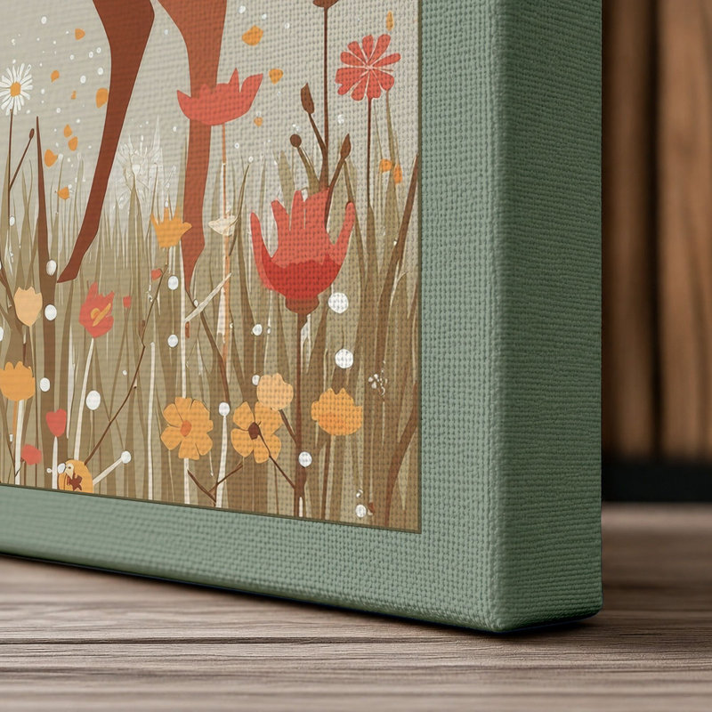 Meadow Deer Mid-Century - Wrapped Canvas, 30x20 - 76.2 x 50.8 cm, Sage Border