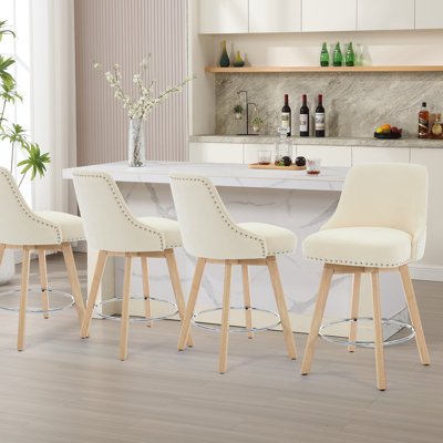 26'' Swivel Counter Height Barstool with Back for Kitchen Island,Nailhead Trims and Solid Wood Frame