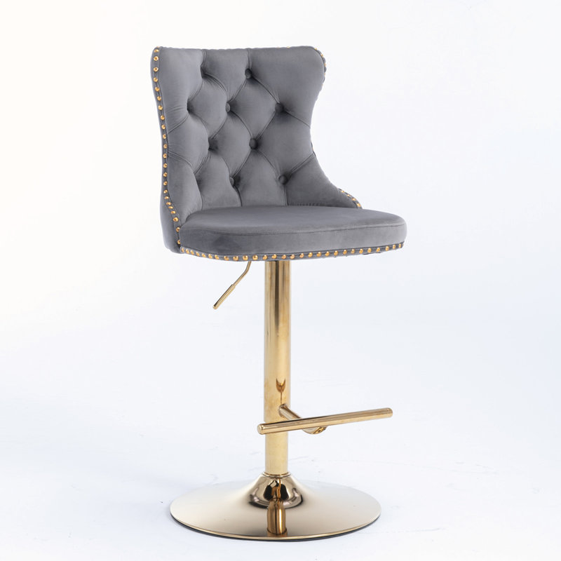 Kennasyn Swivel Upholstered Adjustable Height Counter Stool, Gold/Gray