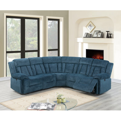 Chenille 3 Piece Sectional Sofa Dark Blue