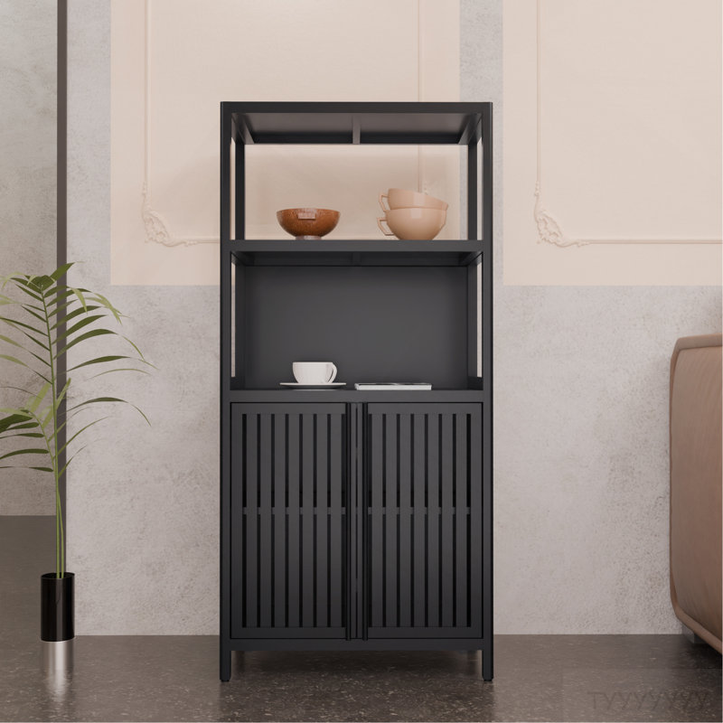 Armoire de rangement en bambou noir, armoire de salle de bain séparée avec 2 portes, armoire de plancher pour le salon, la cuisine et l'entrée