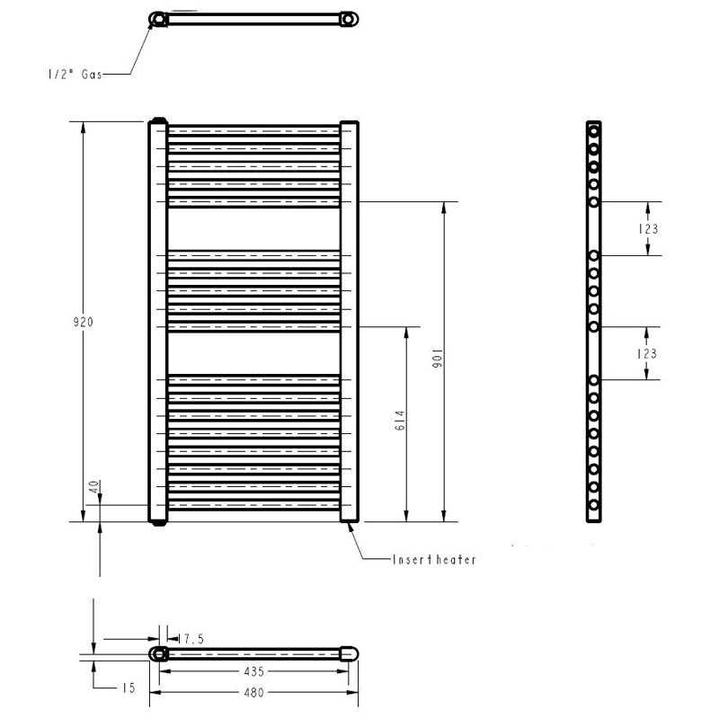 Spa Collection Straight Towel Rail Heated Towel Rails, Anthracite, 92cm H x 48cm W x 3cm D