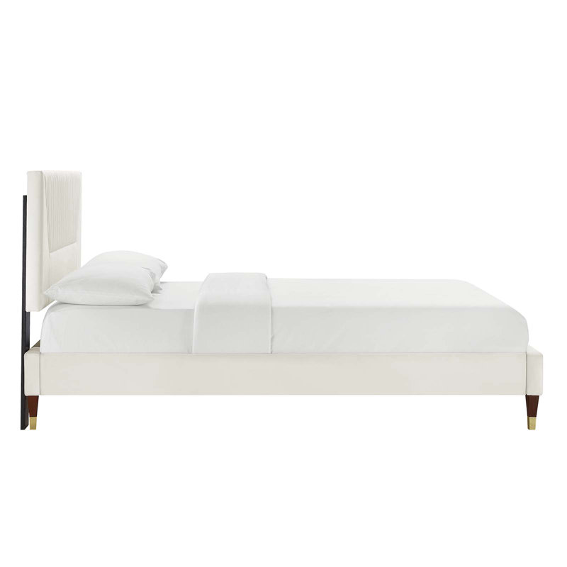Modway Yasmine Channel Tufted Performance Velvet Platform Bed, Queen, White