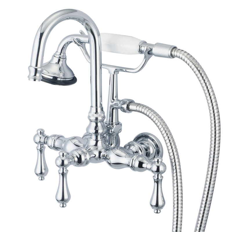 Stonington 3 Handle Wall Clawfoot Tub Faucet, Hand Polished, Richly Triple Plated Chrome Finish, Lever Handles