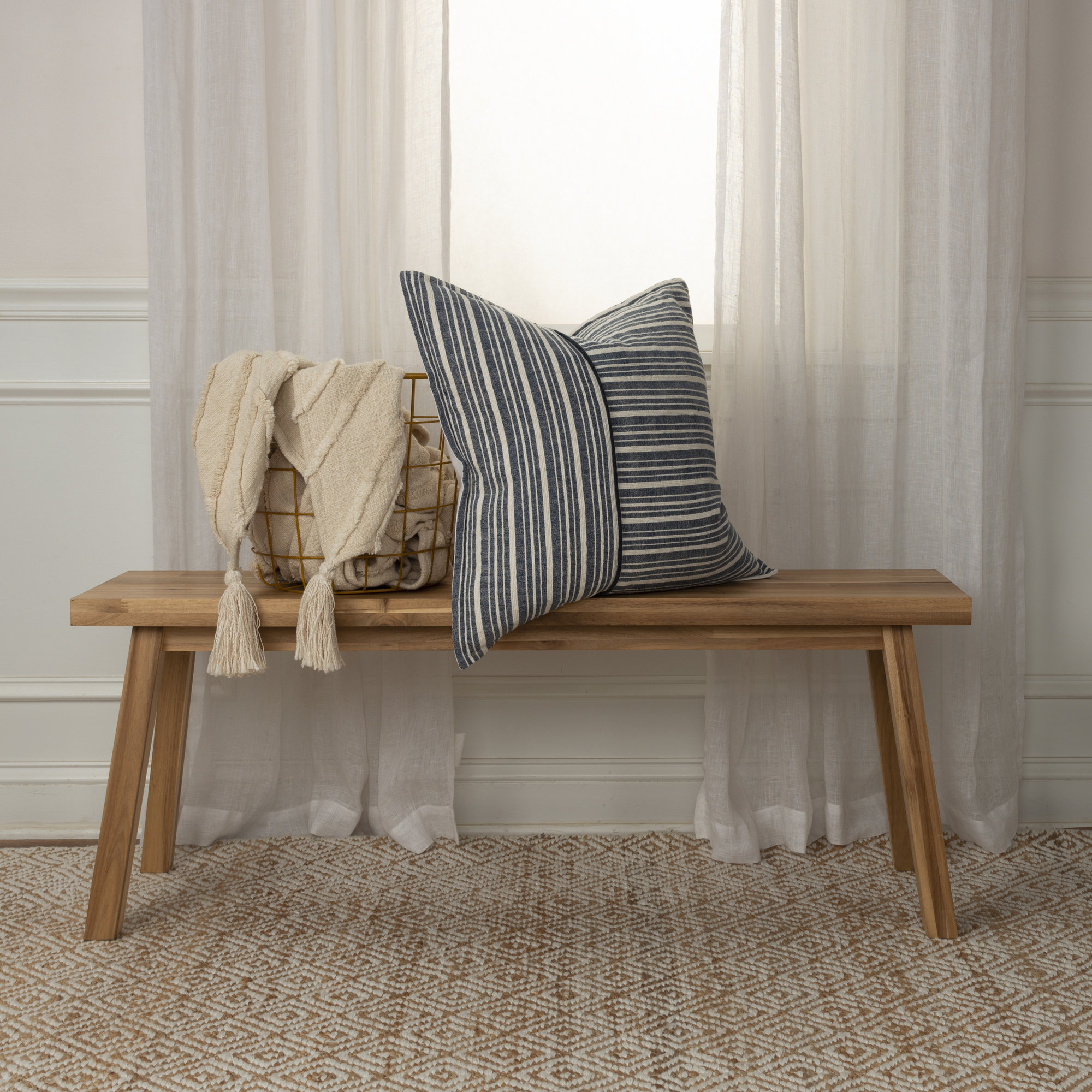 Berthe Striped Cotton Throw Pillow, Blue