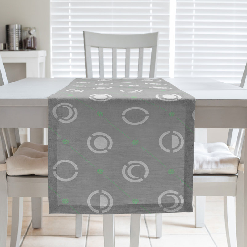 Classic Moon Phases Table Runner, 16" x 72", Gray/White/Green