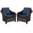 Polyethylene (PE) Wicker Wicker Outdoor Handrails Shaped Steel 2-Armrest Chairs Set with Blue Cushion-1083344050