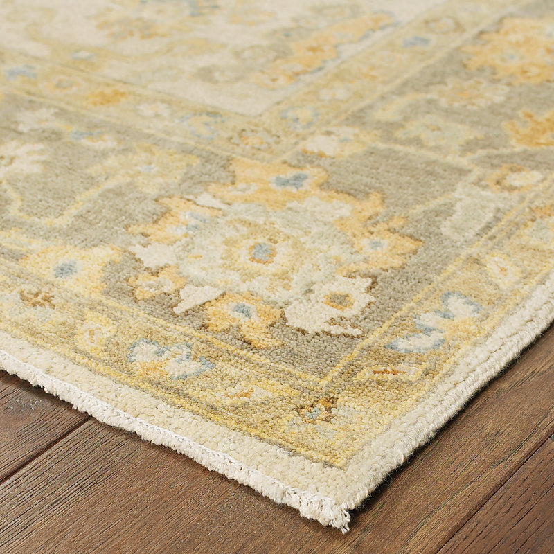 Presley Oriental Hand-Knotted Wool Beige/Gray Area Rug, Rectangle 9' x 12'