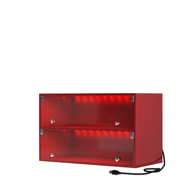 Rangement rouge pour espadrilles avec DEL - peut accueillir 6 paires, 18,76 po Armoire à chaussures haute de conception à panneau de particules pour espadrilles, portes en verre de 1/4 po d'épaisseur, empilables, bande de DEL contrôlée par, 1-2