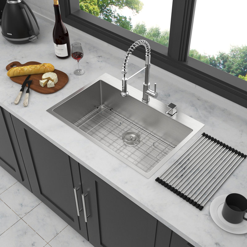22X33 Inch Stainless Steel Sink: 16 Gauge, Structure, With Drain Assembly Kitchen Basin: To Scratches, Condensation-