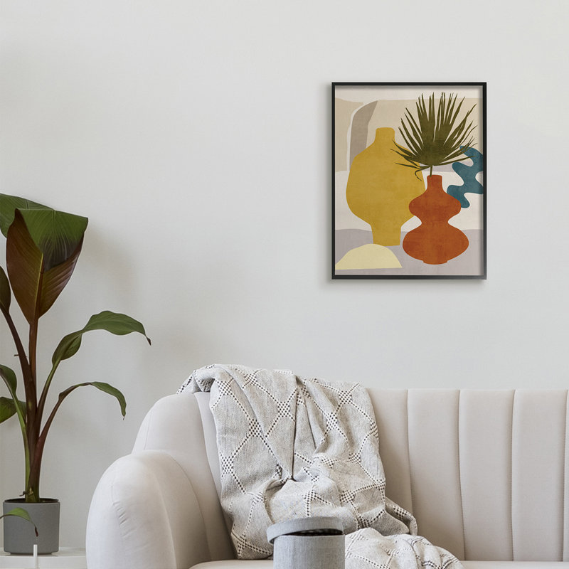 «Desert Summer Abstract Vases Yellow Orange Brown» par Melissa Wang - impression, H 20 po x l 16 po, Cadre noir