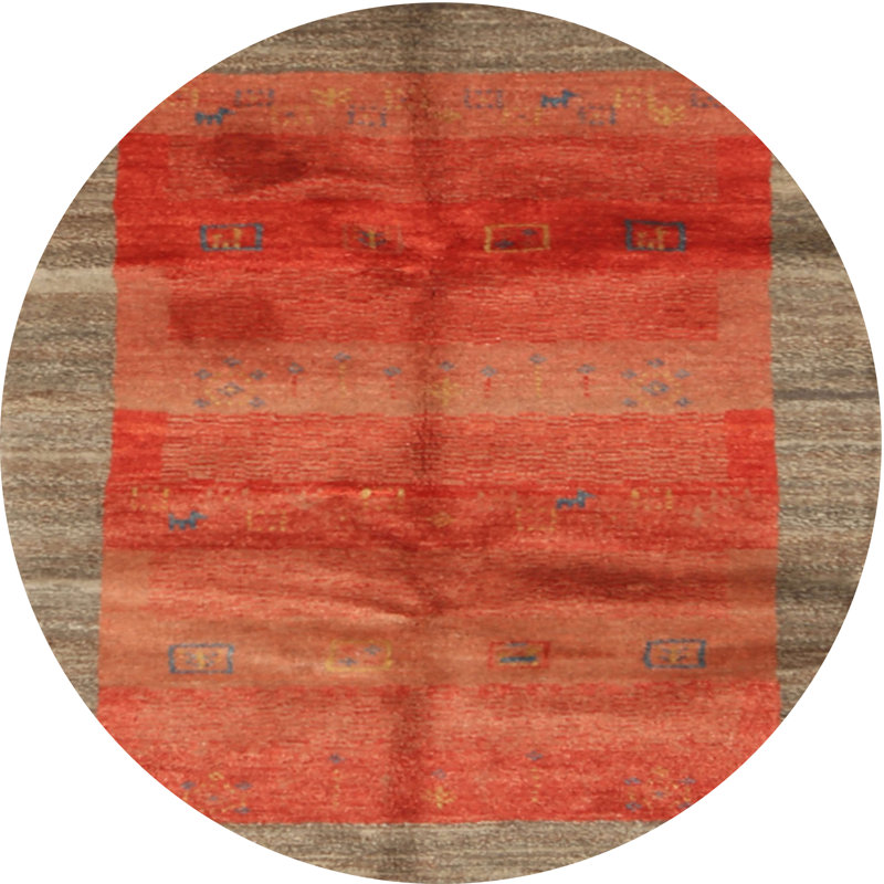 Tapis de zone rouge/vert contemporaine, Rond 8 pi