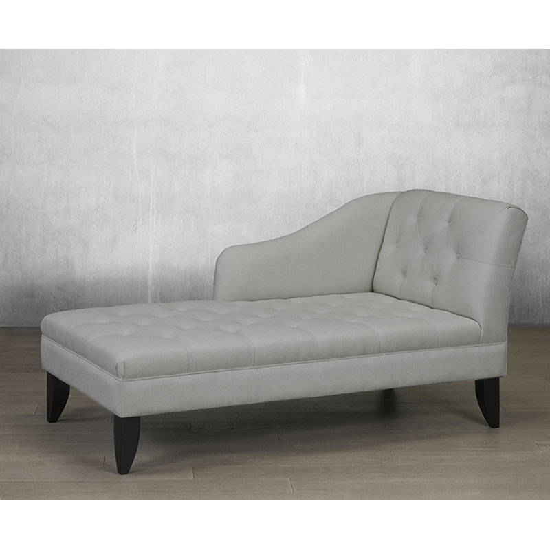 Chaise longue capitonnée en cuir véritable à un accoudoir, Orienté à droite (vu de face), Lin beige
