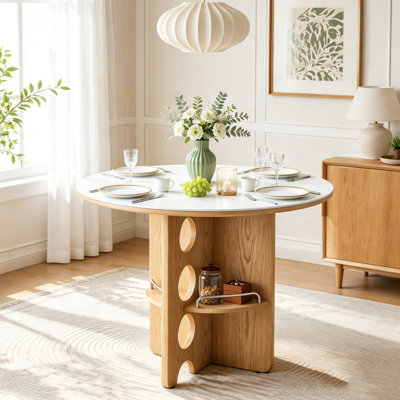 Round Sintered Stone Dining Table with Storage Divider