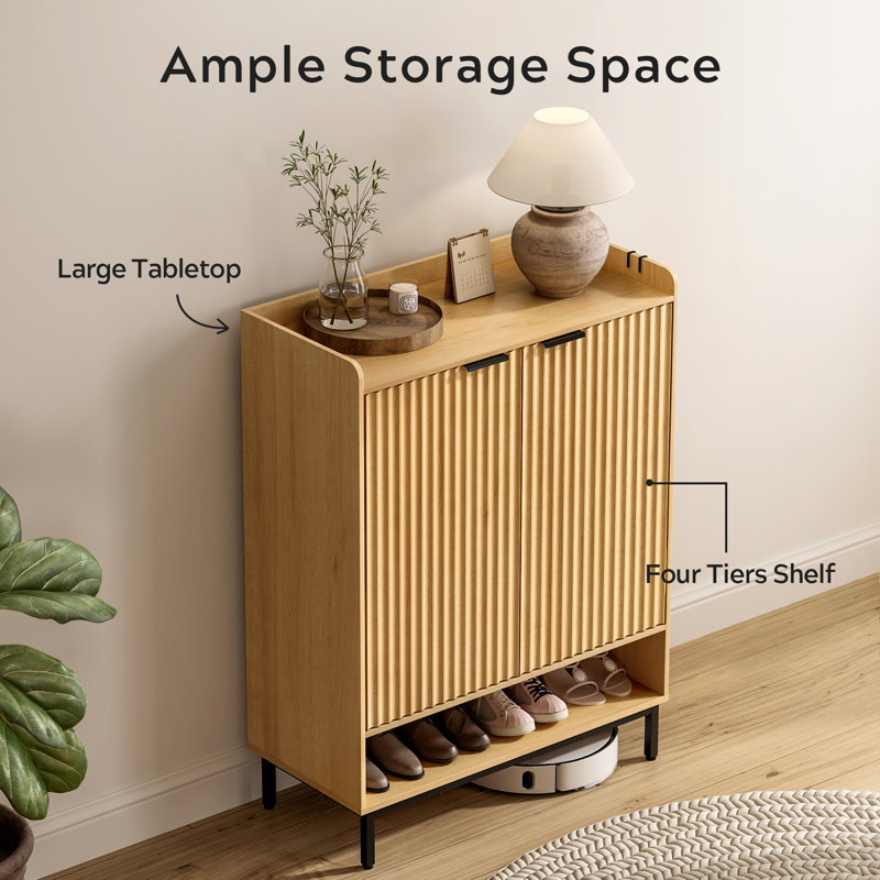 Large Shoe Cabinet With Doors, Oak