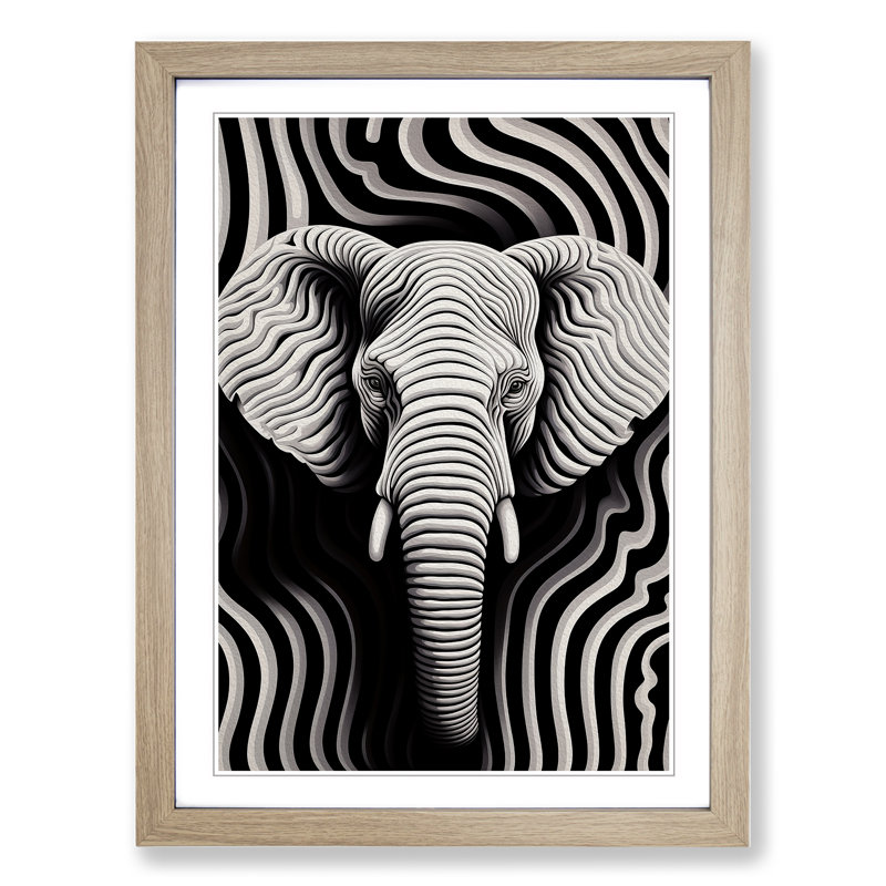 XYZ-FRM-V1223-640 Elephant Op No.3 - Single Picture Frame Print on Wood, Oak, 64cm H x 46cm W x 2cm D