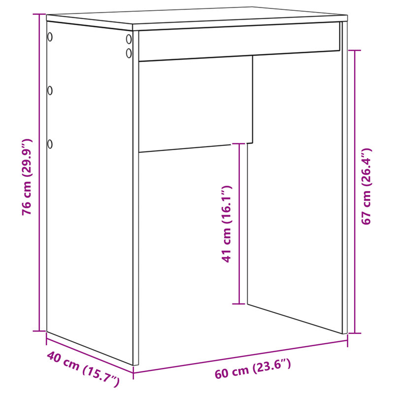 Writing Desk Particle Board 76 Cm, 76cm H x 60cm W x 40cm D, Concrete Grey