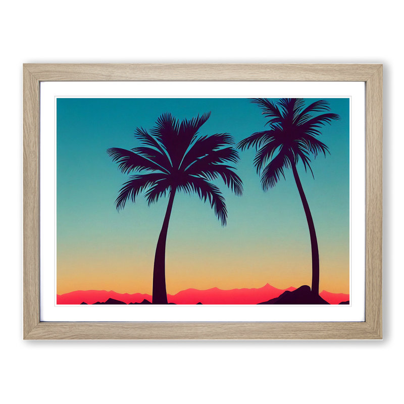 Cool Palm Trees - Framed Print, 46cm H x 64cm W x 2cm D, Oak
