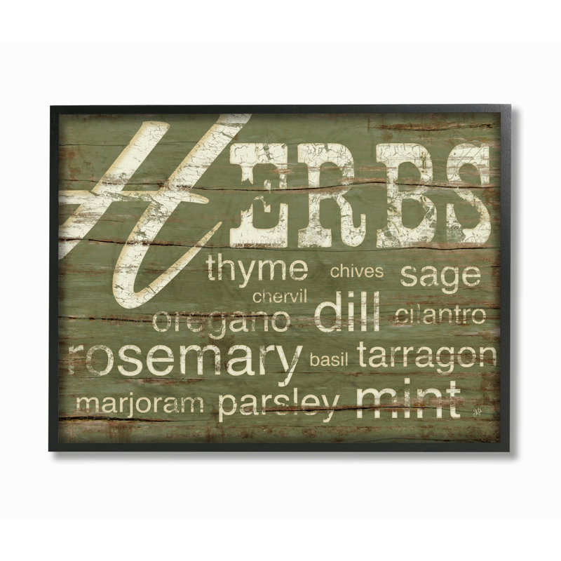 «The Stupell Home Decor Herbs and Words Green Kitchen» par Jennifer Pugh - impression d'art textuel
