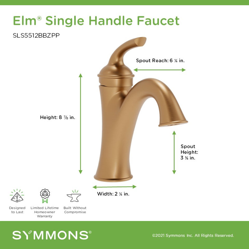 Elm Single Handle Bathroom Faucet with Push Pop Drain, Brushed Bronze