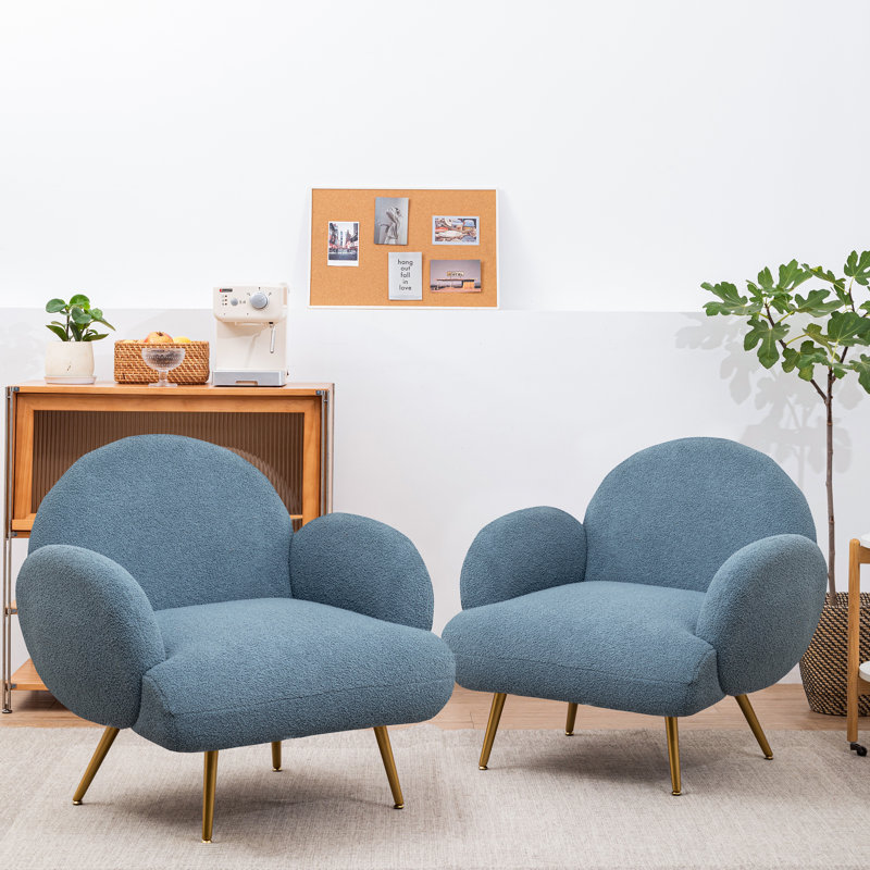 Fauteuil rembourré Ozpa Sherpa, Velours bleu, Doré