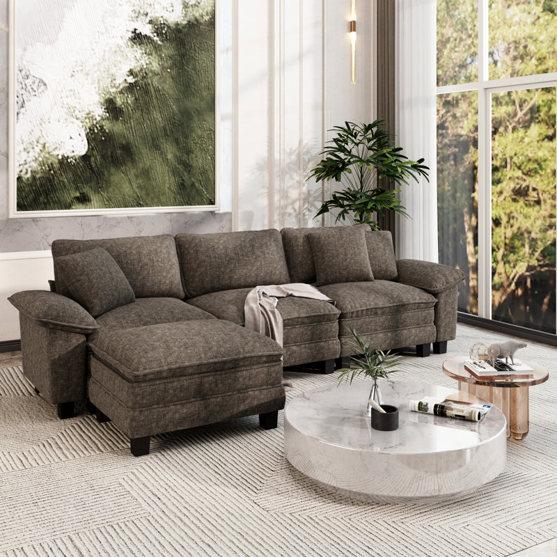 Canapé modulaire de 124 po, canapé surdimensionné en L avec repose-pieds et canapé profond à 4 places avec coussin décoratif