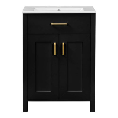 Ensemble de meuble-lavabo 24 po avec lavabo en céramique, luxueux meuble-lavabo compact, 2 portes à fermeture douce