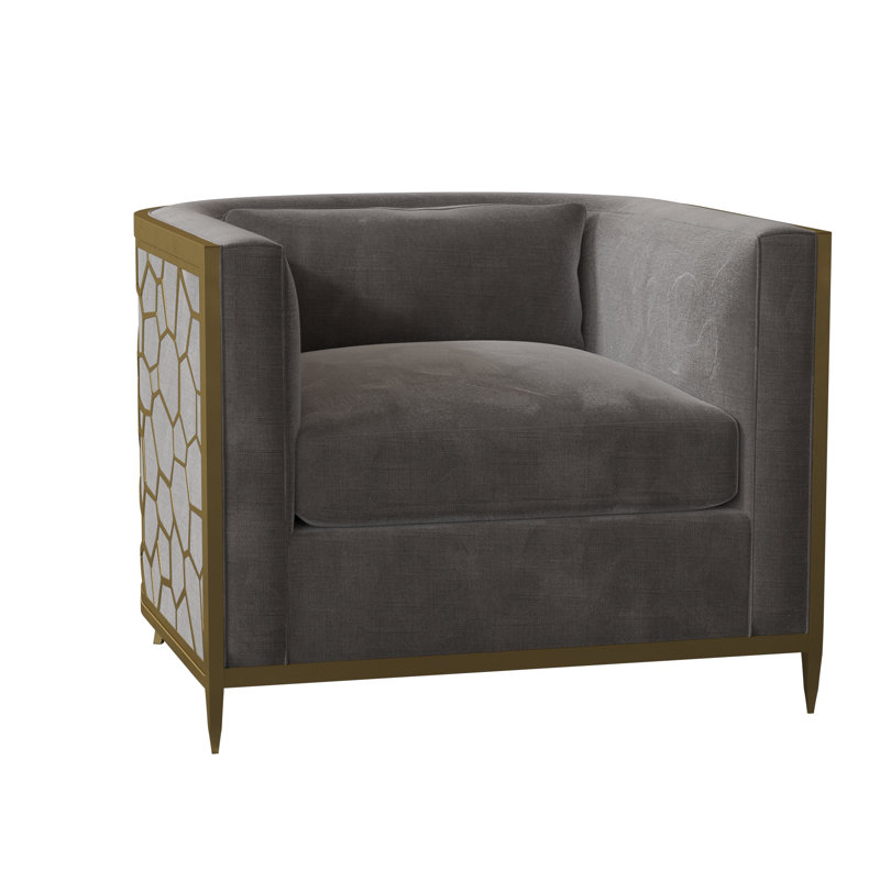 Caracole Upholstery Barrel Chair, Off-white Linen, Gold