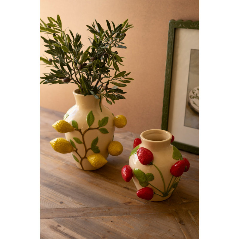  Petit vase de table en céramique avec petites fraises décoratives 8 po, ensemble de 2