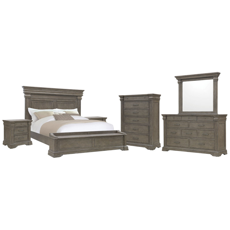 Commode 2 tiroirs avec miroir et commode Branice, 6 pièces: lit, 2 tables de chevet, 2 commodes, mi, Grand lit