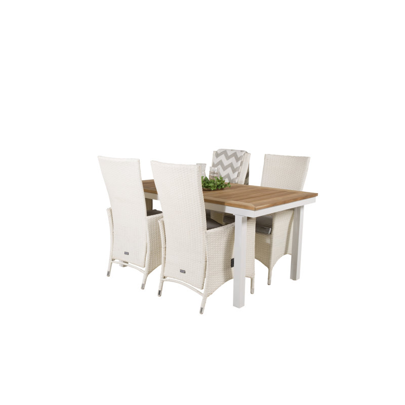 Navya 4 - Person Patio Dining Set with Extendable Rectangular Table , Cushions Included, 75cm H x 152cm W x 90cm L