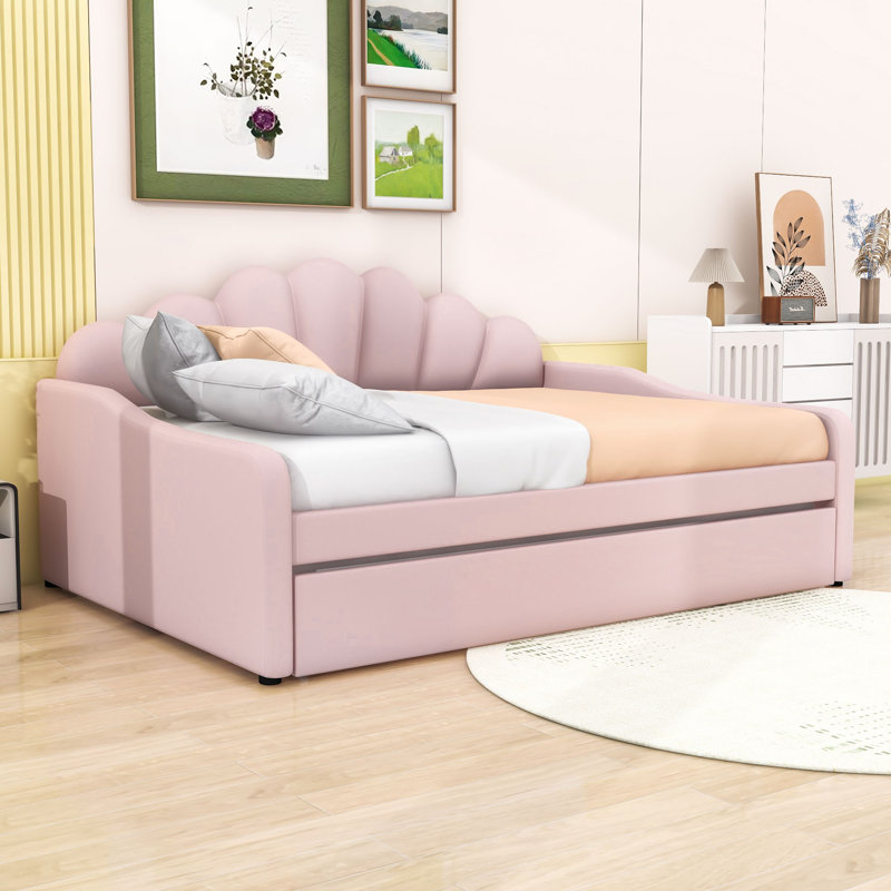 Searle Full Velvet Upholstered Daybed with Twin Trundle, Pink