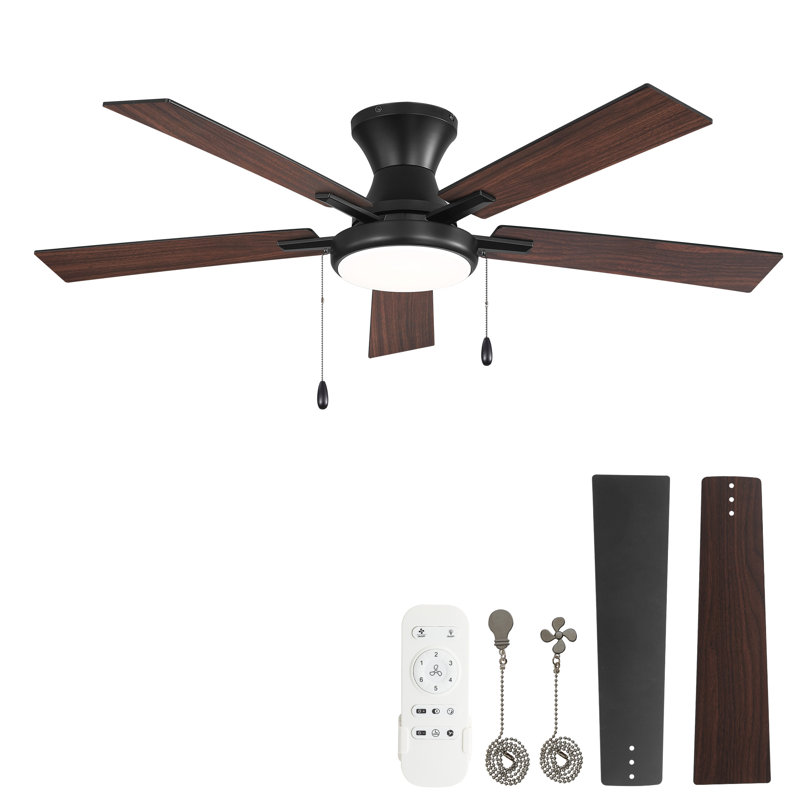  Ventilateur de plafond encastré 42 po moderne noir avec ensemble d'éclairage, télécommande et télécommande pour chambre à coucher, salon