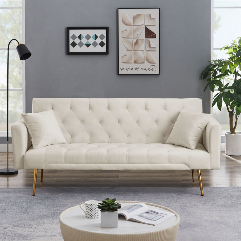 Canapé convertible en velours 71,65 po, Velours blanc