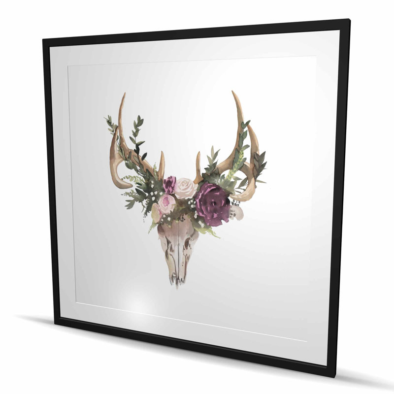 Crâne de cerf avec fleurs - imprimé floral Hygge pour la décoration intérieure, H 48 po x l 48 po