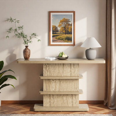 Console 63 po vintage avec tablettes de rangement ouvertes à 2 niveaux et grand plateau de table