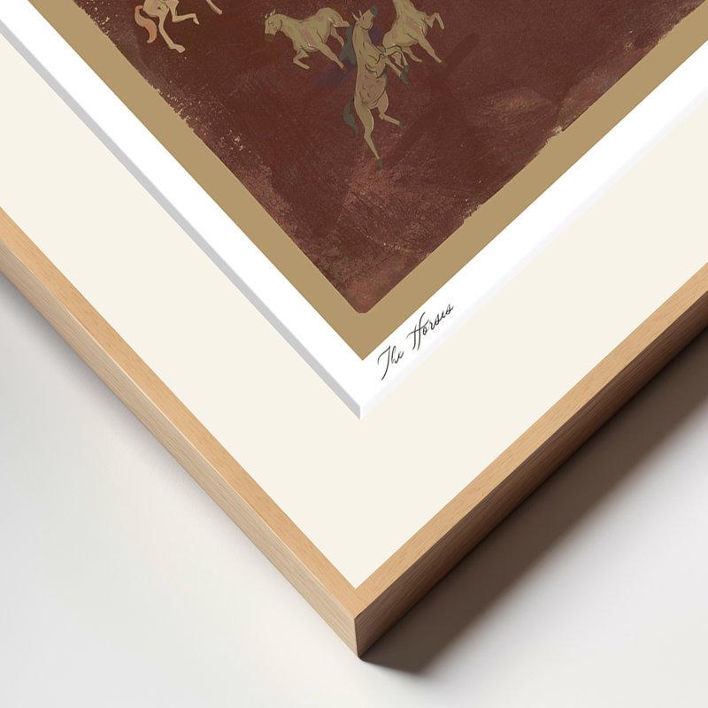 Mod-Ensemble The Horses by ChiChi – Minimalist Animal Art Print with Galloping Equines | 24"H x 32"W | Natural Frame, Tan