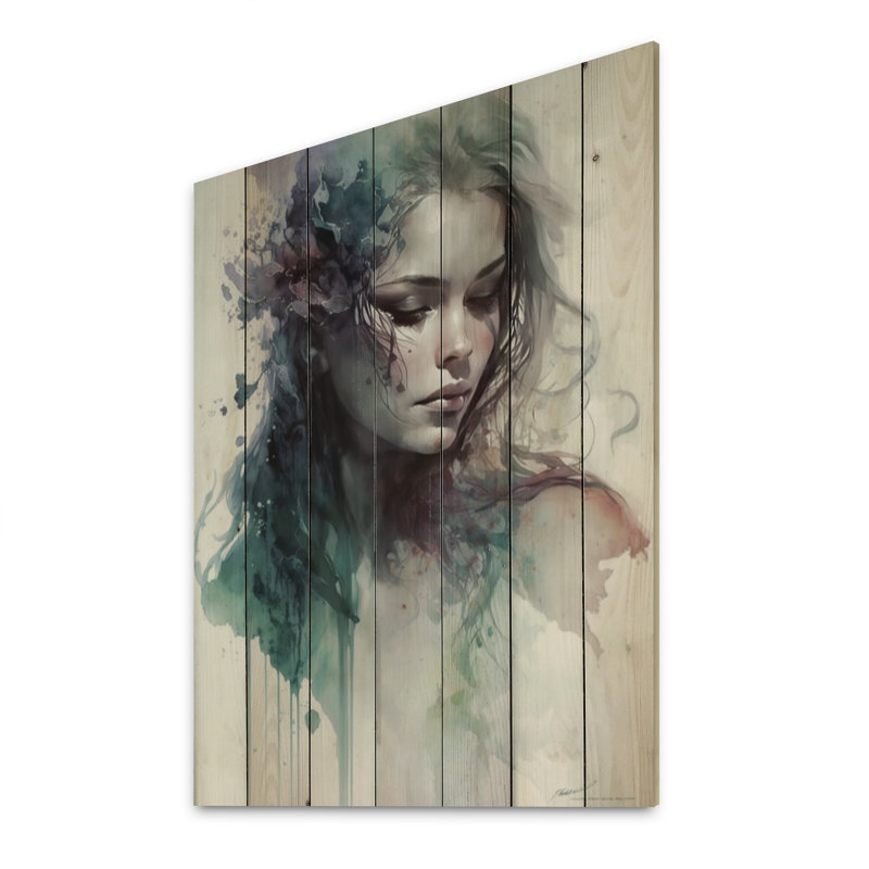 «Sensual Femme Fatale Watercolor V», impression sensuelle sur bois de pin naturel, H 40 po x l 30 po x P 0,78 po