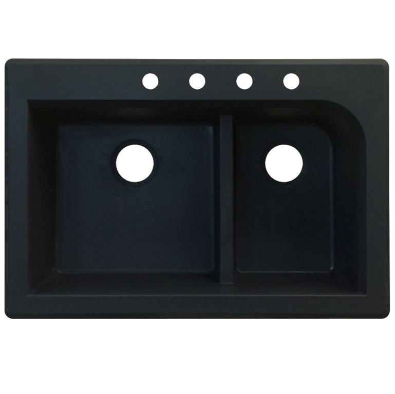 Transolid Radius 22'' W Double Bowl Granite Drop-In Kitchen Sink, 4 hole, Black