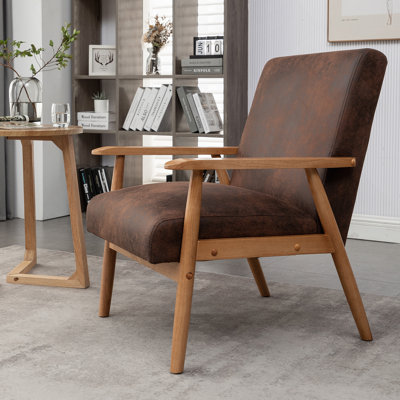 Chaise à accoudoirs classique classique de style Mid-Century avec fabrication en bois massif, conception effilée et accoudoirs confortables pour toute pièce