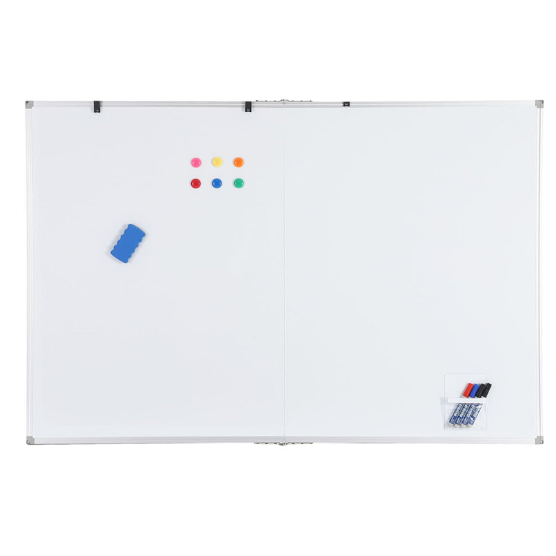 Tableau blanc magnétique pliable 60 po x 40 po, tableau effaçable à sec mural avec cadre en aluminium, tableau pliable portatif pour le bureau, la maison