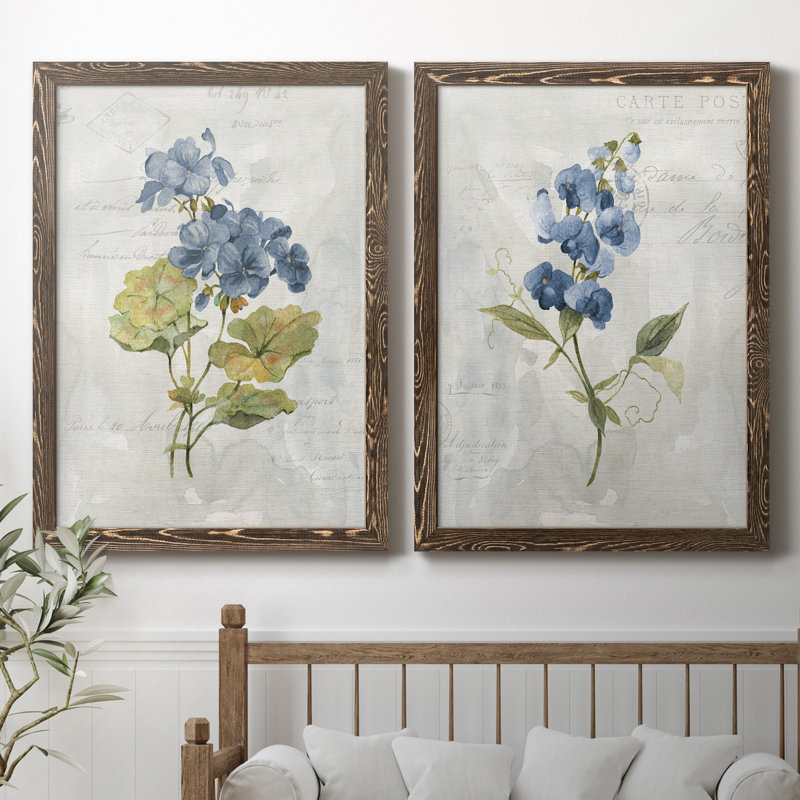 Lin bleu géranium - ensemble de 2 reproductions d'art, Toile encadrée, H 37,5 po x l 55 po, Noyer