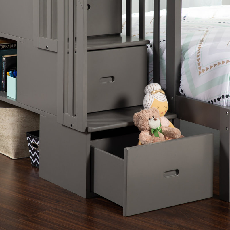 Lit superposé avec rangement Jaxson Kids, Gris, Simple sur double