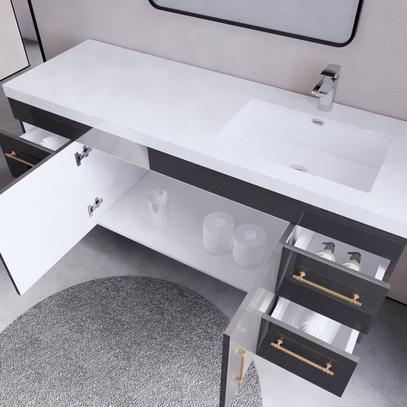 Ensemble de meuble-lavabo simple 59,06 "mural, Gris